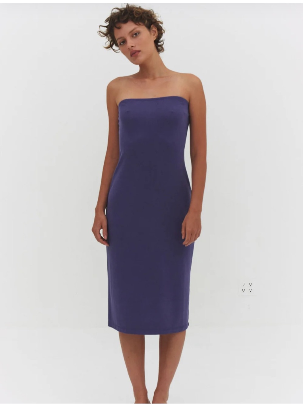Find Me Now Strapless Midi Dress in Deep Purple